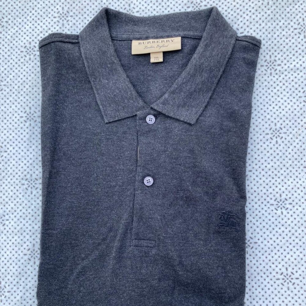 Burberry Men Cotton Pique Polo Grey Shirt Size XXL Embroider Logo